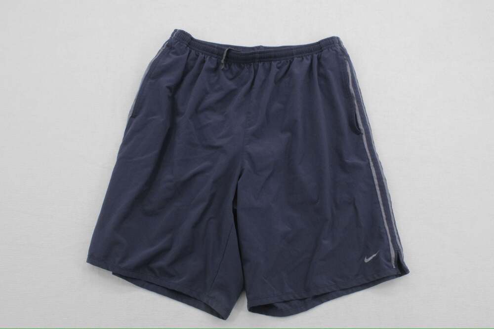 Nike NikeFIT Men's Athletic Training Shorts Navy Blue with Gray Side Stripes